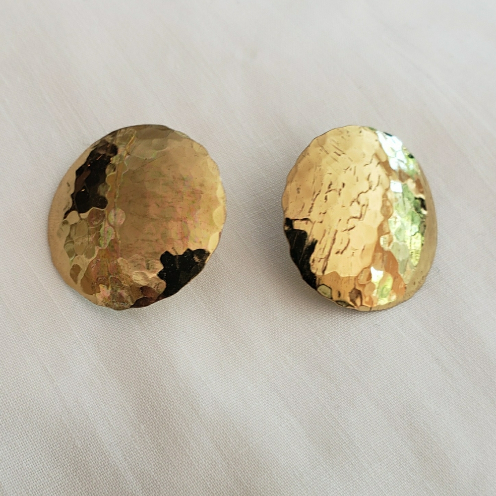Vtg Hammered Gold Circle Disc Earrings Size: Approx 1" Diameter